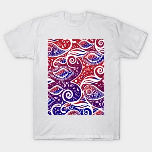 Paisley Bohemian Breeze Art - White and Shades of Red and Blue T-Shirt